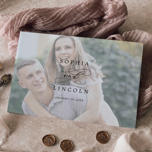 Romantische Kalligraphie Monogram Foto Wedding Gästebuch