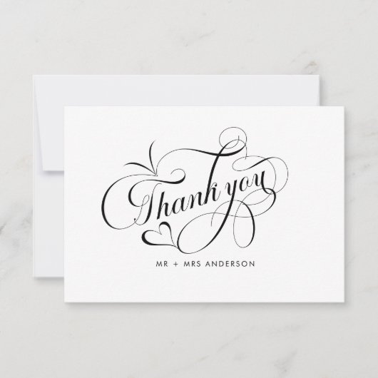 Romantische Kalligraphie Script Hochzeit Danke Kar (Vorderseite)