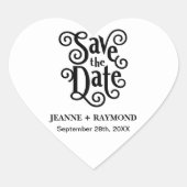 Romantische kalligraphische Hochzeit rettet das Da Herz-Aufkleber (Vorderseite)