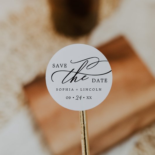 Romantische kalligraphische Namen Save the Date Au Runder Aufkleber