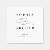 Romantische kalligraphische Navy Blue Elegante Hoc Serviette (Vorderseite)