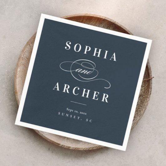 Romantische kalligraphische Navy Blue Elegante Hoc Serviette