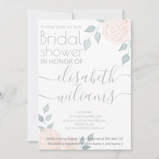 Romantische kalligraphische Rose Einladung (Vorderseite)