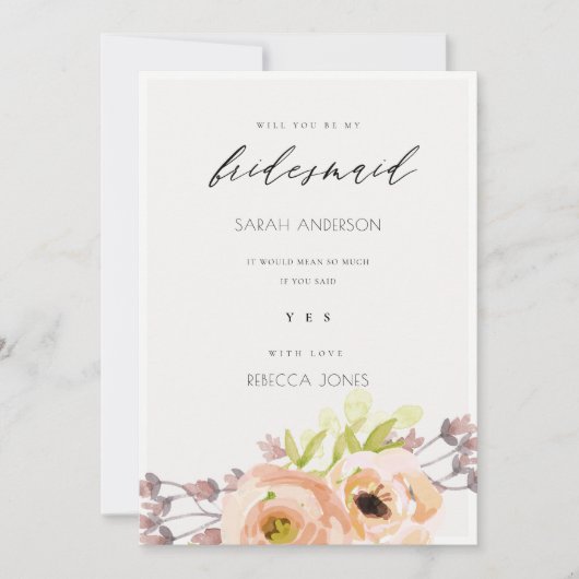 ROMANTISCHE KARTE, LILA, BLUE FLORAL BRIDESMAID CA EINLADUNG (Vorderseite)