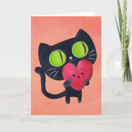 Romantische Katze, die rotes niedliches Herz Feiertagskarte