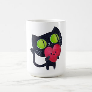 Romantische Katze, die rotes niedliches Herz Kaffeetasse