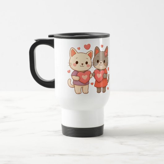 Romantische Katzen Herz Reisebecher (Links)