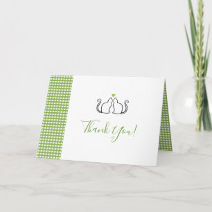 Romantische Katzen in Liebe Grünes Herz Gingham-Ho Dankeskarte