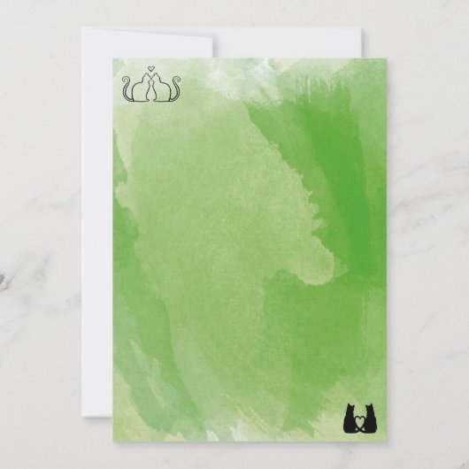 Romantische Katzen in Liebe Hochzeit mit grünem Wa Einladung (Rückseite)