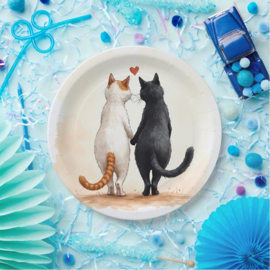 Romantische Katzen mit einem roten Herz Pappteller (Party)