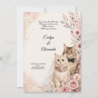Romantische Katzenhochzeit rosa Rosen Wasserfarben