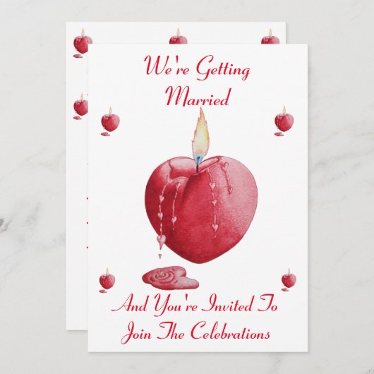 romantische Kerze in rotem Herzen Einladung (Vorne/Hinten)