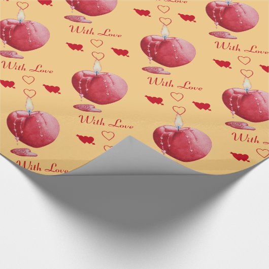 Romantische Kerze mit rotem brennendem Herz Geschenkpapier (Ecke)