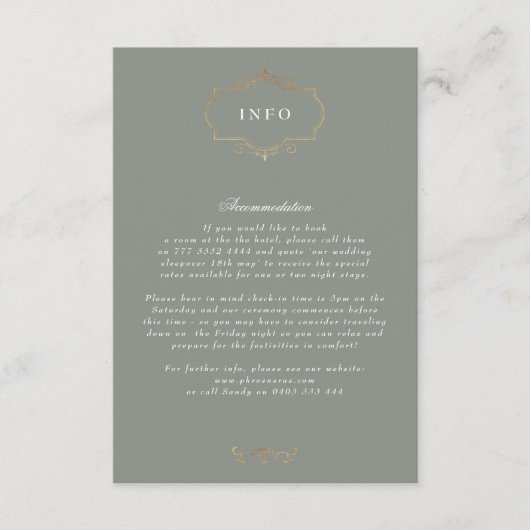 Romantische Klassik-Salbei-Mono-Hochzeit Begleitkarte (Vorderseite)