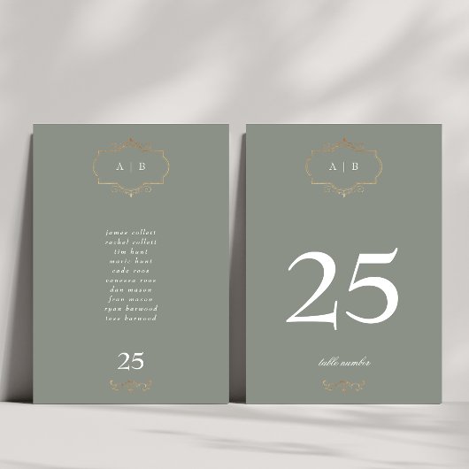 Romantische Klassik-Salbei-Mono-Hochzeit Tischnummer