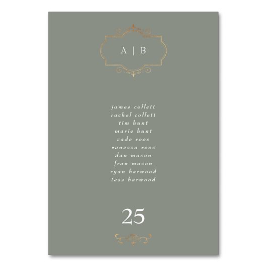 Romantische Klassik-Salbei-Mono-Hochzeit Tischnummer (Rückseite)