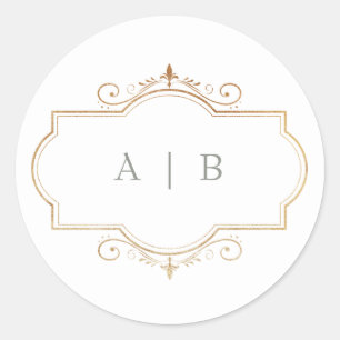romantische klassische goldene Monogramm-Sagegrün- Runder Aufkleber