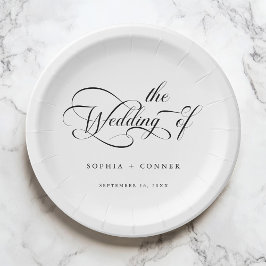 Romantische klassische Kalligrafie Hochzeit Schwar Pappteller