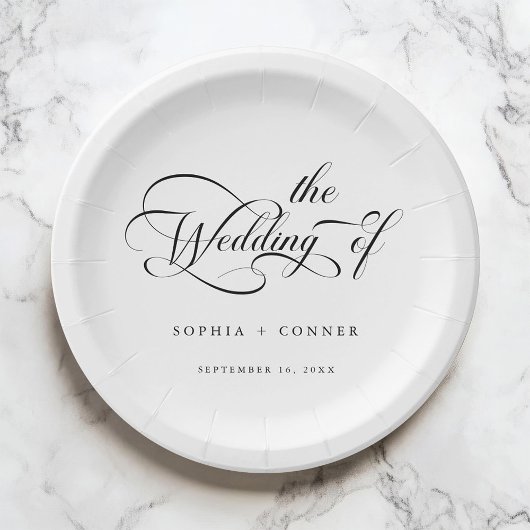 Romantische klassische Kalligrafie Hochzeit Schwar Pappteller