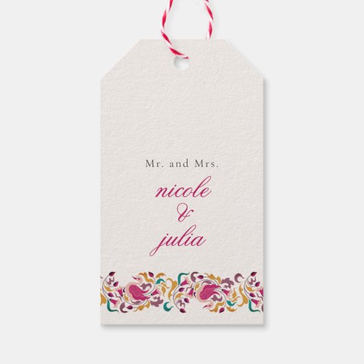 Romantische klassische Pearl Swan Floral Frame Wed Geschenkanhänger (Rückseite)