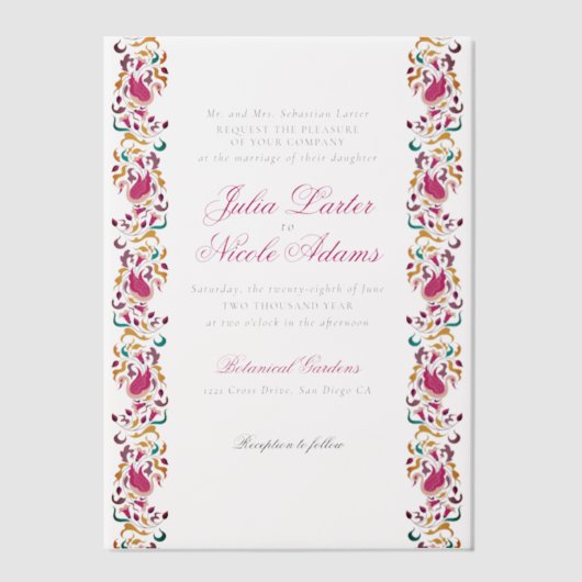 Romantische klassische Pearl Swan Floral Frame Wed Pergament Einladungen (Vorderseite)