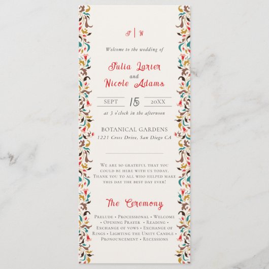 Romantische klassische Pearl Swan Floral Frame Wed Programm (Vorderseite)