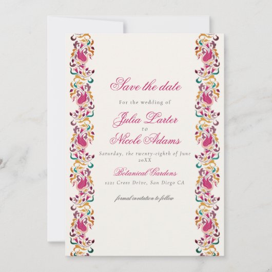 Romantische klassische Pearl Swan Floral Frame Wed Save The Date (Vorderseite)