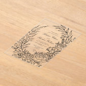 Romantische klassische Schwarz-Flora-Kranz-Hochzei Acryleinladungen (Ablage )