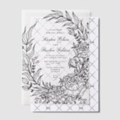 Romantische klassische Schwarz-Flora-Kranz-Hochzei Pergament Einladungen (Versetzt (Einladung))