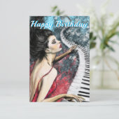Romantische Klaviermusik Lady in Red Birthday Card (Stehend Vorderseite)