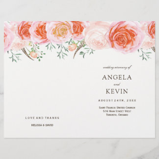 Romantische Korallen-Rose Hochzeitsprogramme