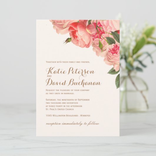 Romantische Korallenbäume auf Goldhochzeit Einladung (Stehend Vorderseite)