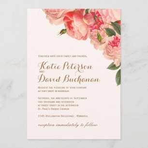 Romantische Korallenbäume auf Goldhochzeit Einladung