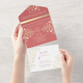 Romantische Korallenhochzeit All In One Einladung (Abreißen)