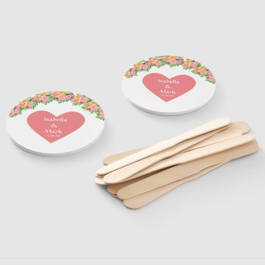 Romantische Korallenrosa Herzklopfen und rosa Blum Fächer (Non-assembled)