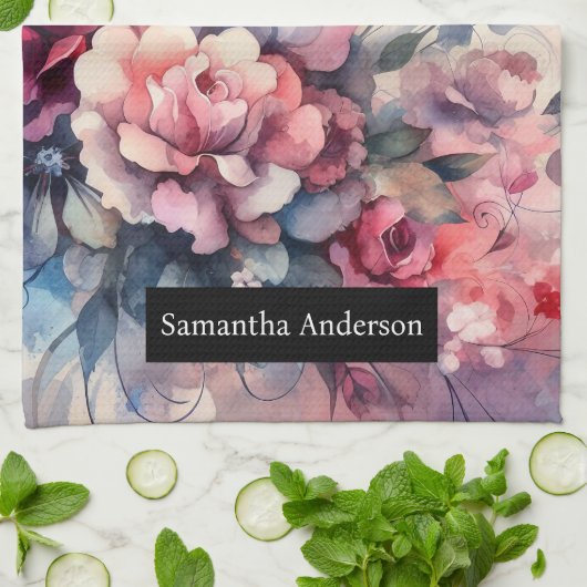 Romantische Küche: Abstrakte Herz-Rose Geschirrtuch (Gefaltet)