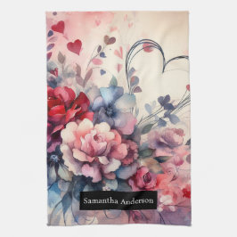 Romantische Küche: Abstrakte Herz-Rose Geschirrtuch