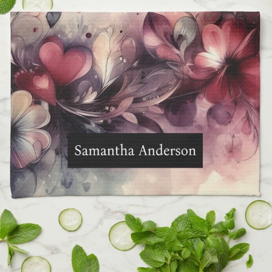 Romantische Küche: Abstrakte Herzschmetterlinge Geschirrtuch (Gefaltet)