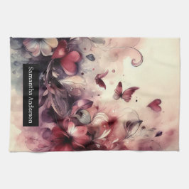 Romantische Küche: Abstrakte Herzschmetterlinge Geschirrtuch