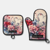 Romantische Küche: Abstraktes Herz Ofenhandschuh & Topflappen-Set (Vorderseite)