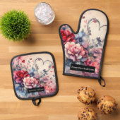 Romantische Küche: Abstraktes Herz Ofenhandschuh & Topflappen-Set (Oben Unten)