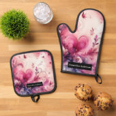 Romantische Küche: Abstraktes Herz Ofenhandschuh & Topflappen-Set (Oben Unten)