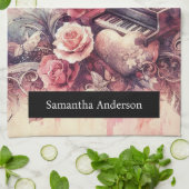 Romantische Küche: Abstraktes Herz Piano Musik Geschirrtuch (Gefaltet)