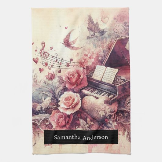 Romantische Küche: Abstraktes Herz Piano Musik Geschirrtuch (Vertikal)