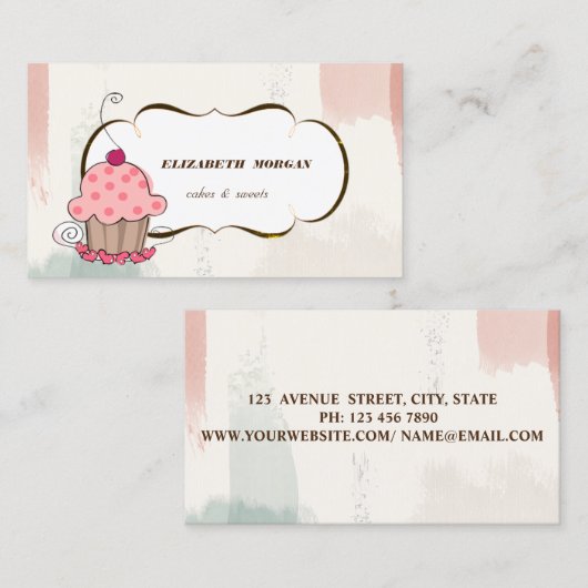 Romantische Kuchengebäck ,Aquarellbrush Stroke Visitenkarte (Vorne/Hinten)