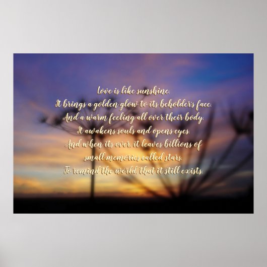 Romantische Kurzbeschreibung von Liebe, Sonnensche Poster (Vorne)