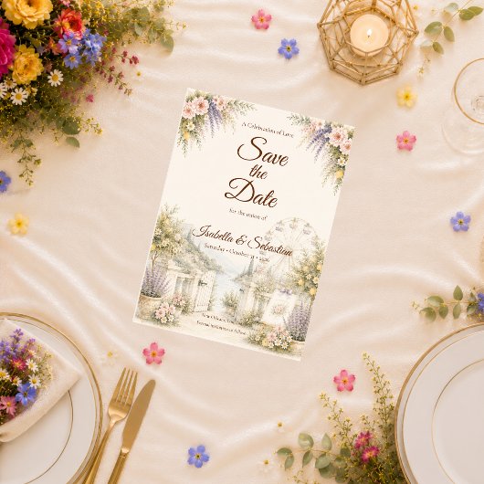 Romantische Küsten-Gartenhochzeit Save The Date