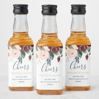 Romantische Labels aus Burgund, Rosa und Mitternac Alkoholflaschenetikett