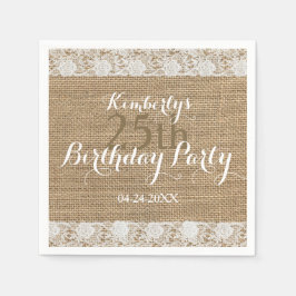 Romantische Lace Burlap 25. Geburtstag Papier Napk Serviette