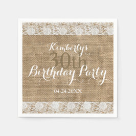 Romantische Lace Burlap 30. Geburtstagspapier Napk Serviette